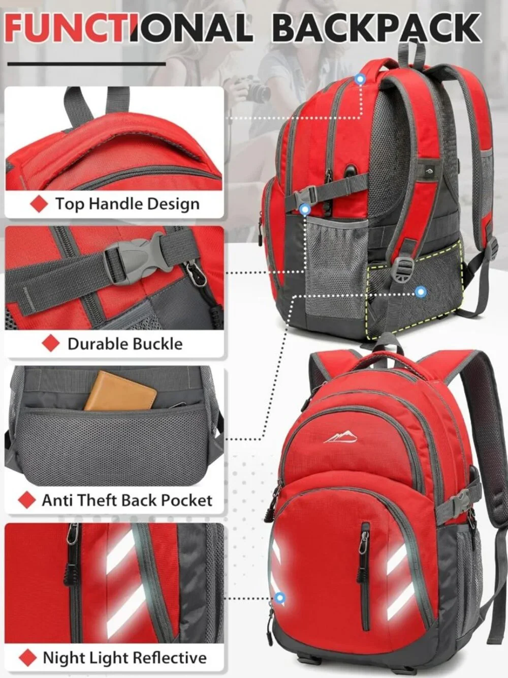 Extra Large College Laptop Backpack with USB Charging, Anti-Theft